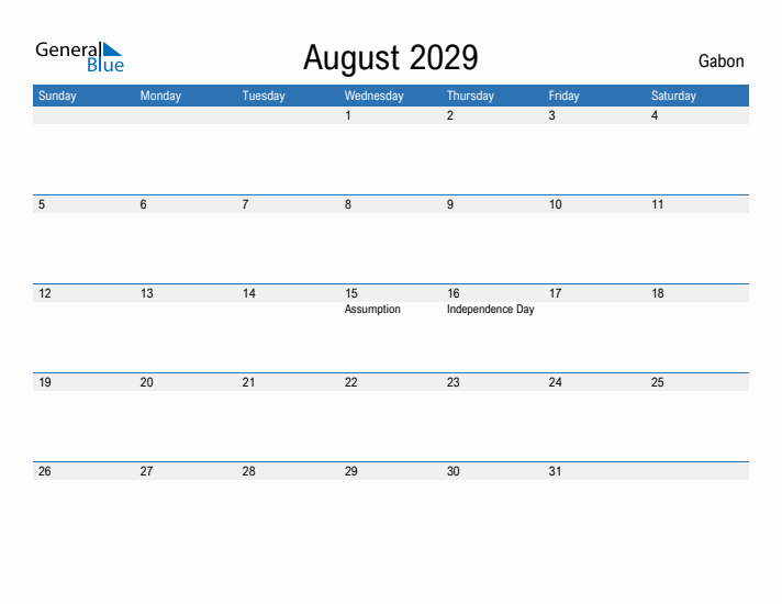 Fillable August 2029 Calendar