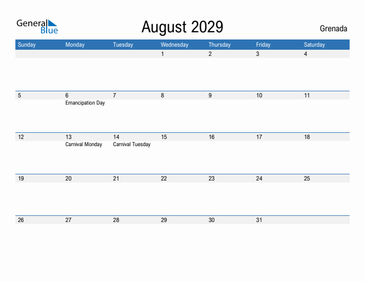 Fillable August 2029 Calendar