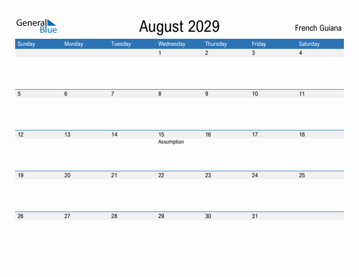 Fillable August 2029 Calendar