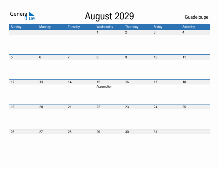 Fillable August 2029 Calendar