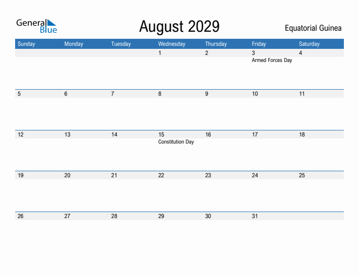 Fillable August 2029 Calendar