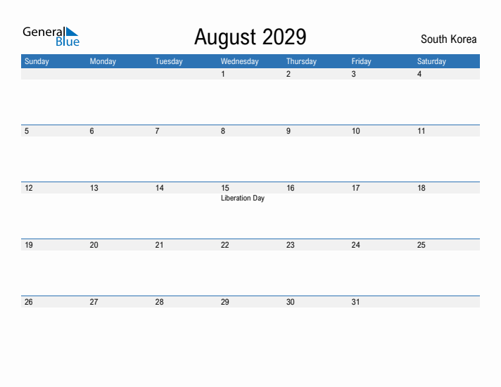 Fillable August 2029 Calendar