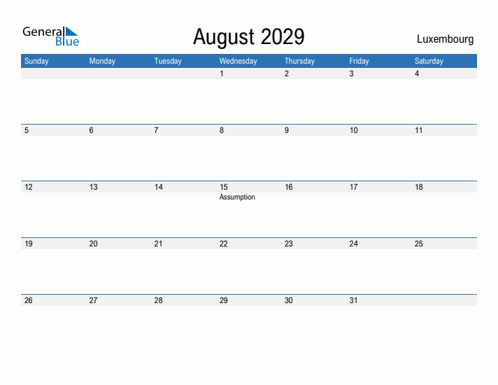 Fillable August 2029 Calendar