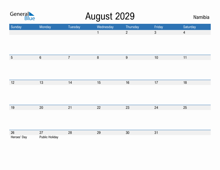 Fillable August 2029 Calendar