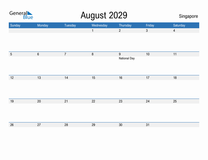 Fillable August 2029 Calendar