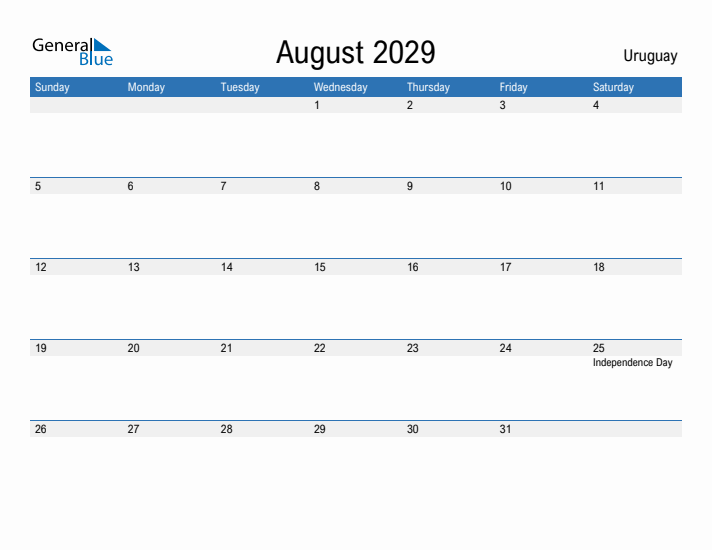 Fillable August 2029 Calendar