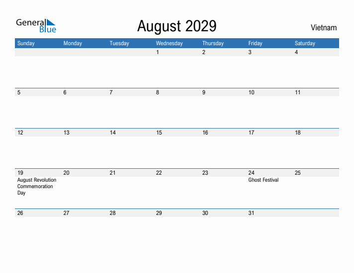 Fillable August 2029 Calendar