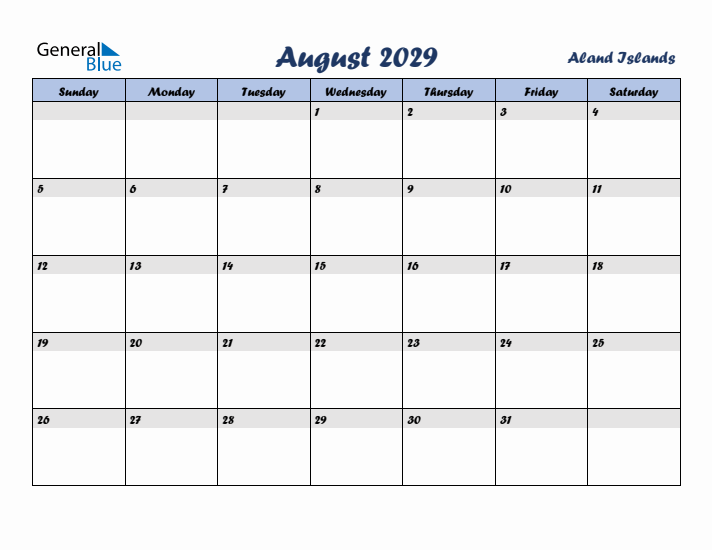 August 2029 Calendar with Holidays in Aland Islands