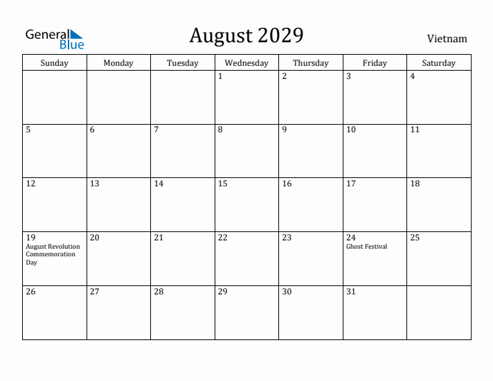 August 2029 Calendar Vietnam