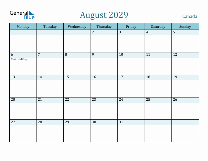 August 2029 Calendar with Holidays