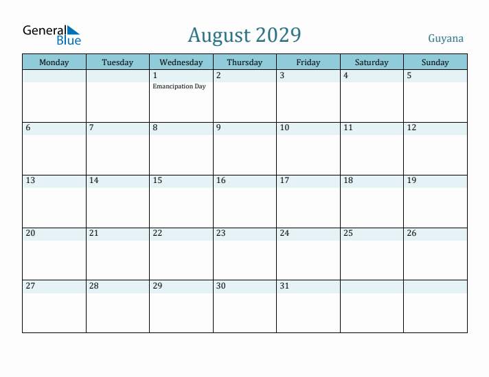 August 2029 Calendar with Holidays