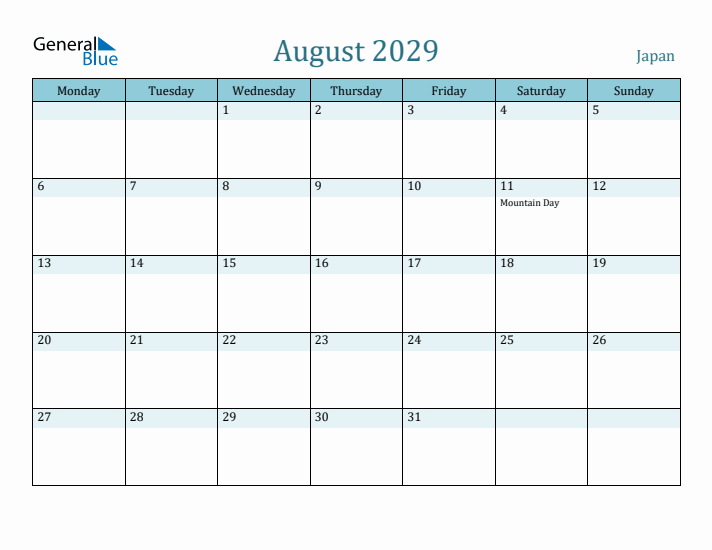 August 2029 Calendar with Holidays