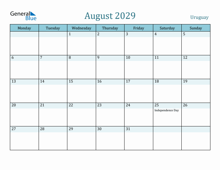 August 2029 Calendar with Holidays