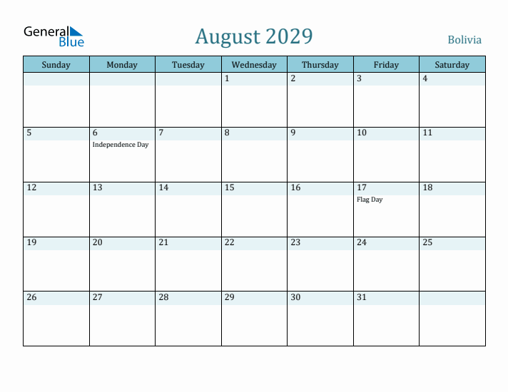 August 2029 Calendar with Holidays