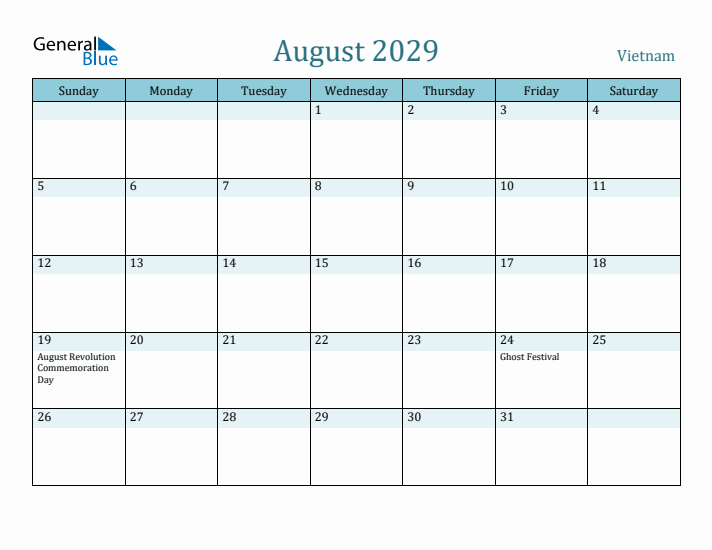 August 2029 Calendar with Holidays