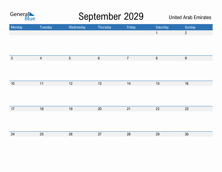 Fillable September 2029 Calendar