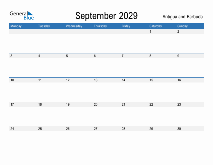 Fillable September 2029 Calendar