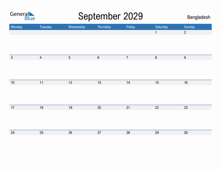 Fillable September 2029 Calendar