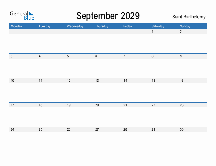 Fillable September 2029 Calendar