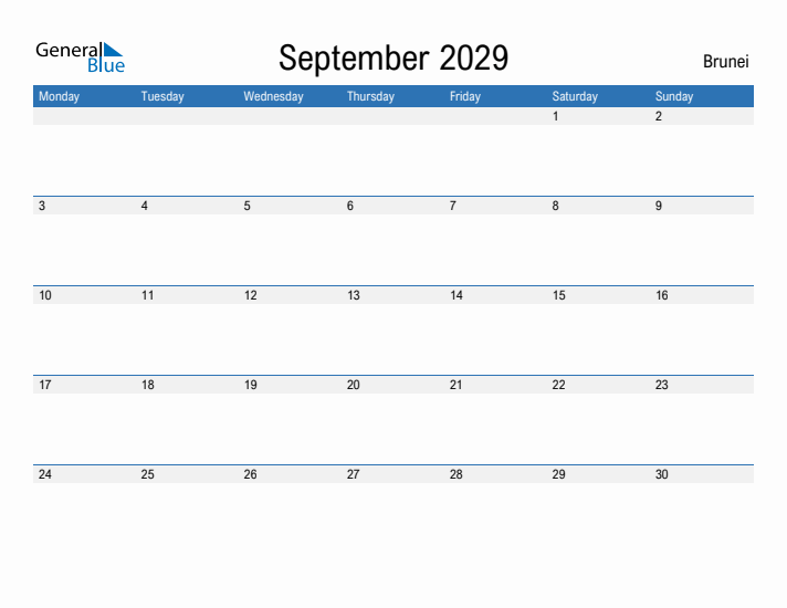 Fillable September 2029 Calendar