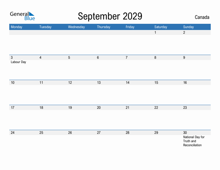 Fillable September 2029 Calendar