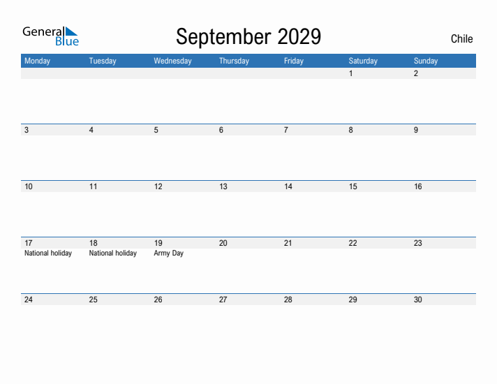 Fillable September 2029 Calendar