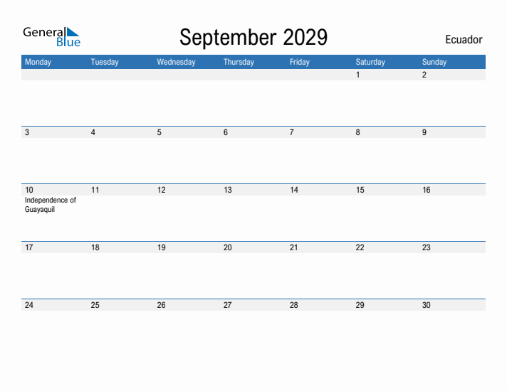 Fillable September 2029 Calendar