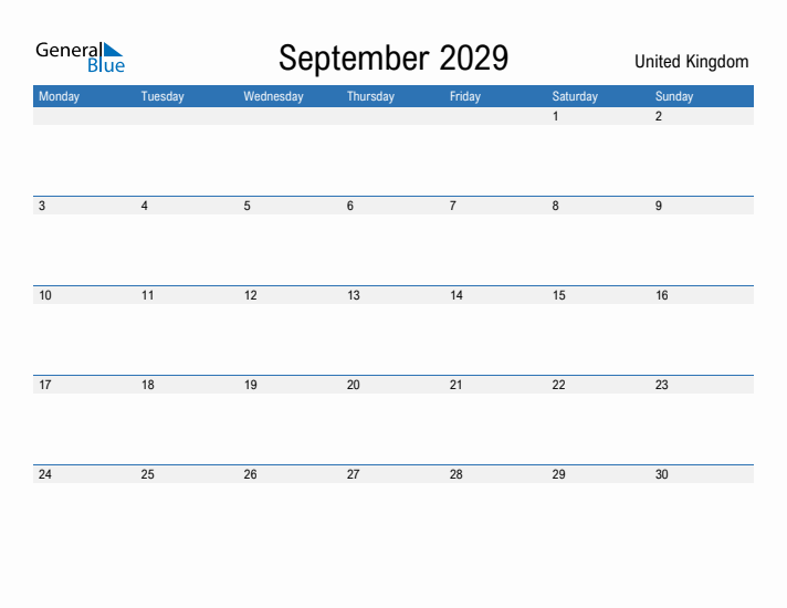 Fillable September 2029 Calendar