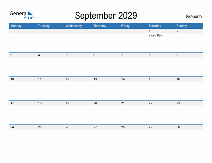 Fillable September 2029 Calendar