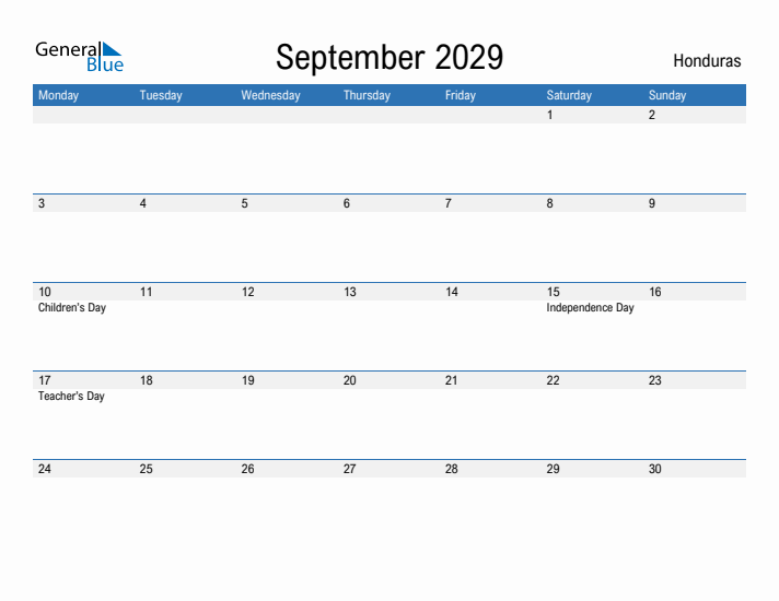 Fillable September 2029 Calendar