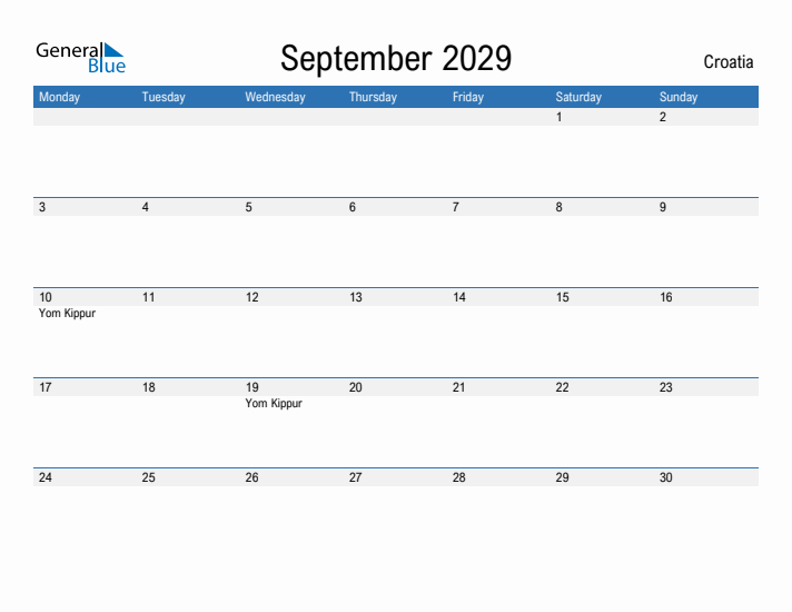 Fillable September 2029 Calendar