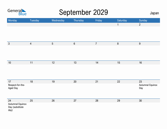 Fillable September 2029 Calendar