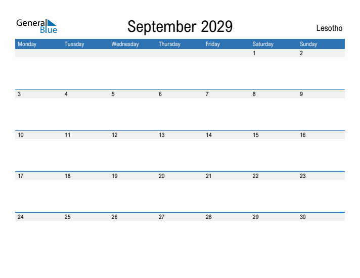 Fillable September 2029 Calendar