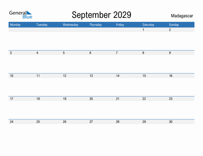 Fillable September 2029 Calendar