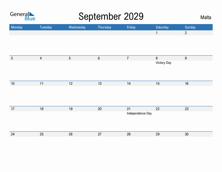 Fillable September 2029 Calendar