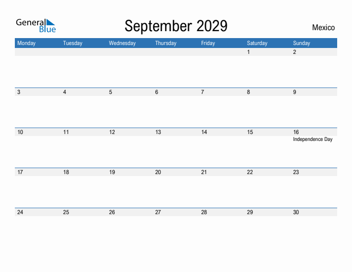 Fillable September 2029 Calendar