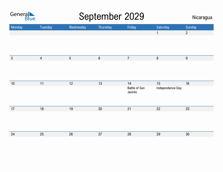 Fillable September 2029 Calendar