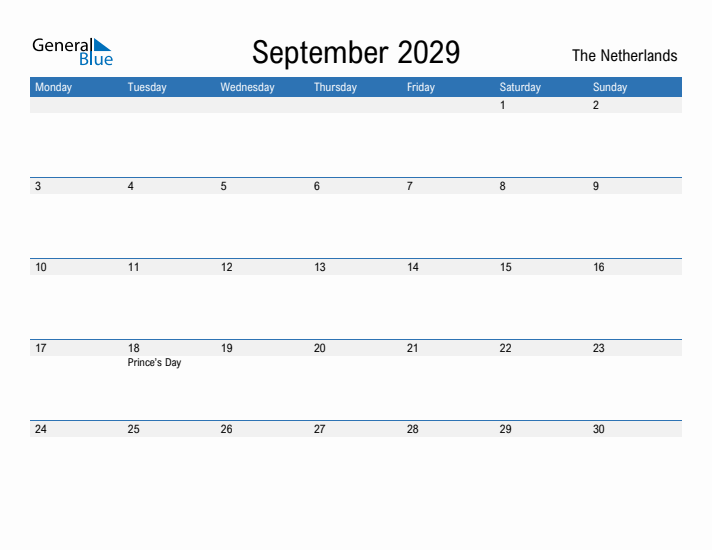 Fillable September 2029 Calendar