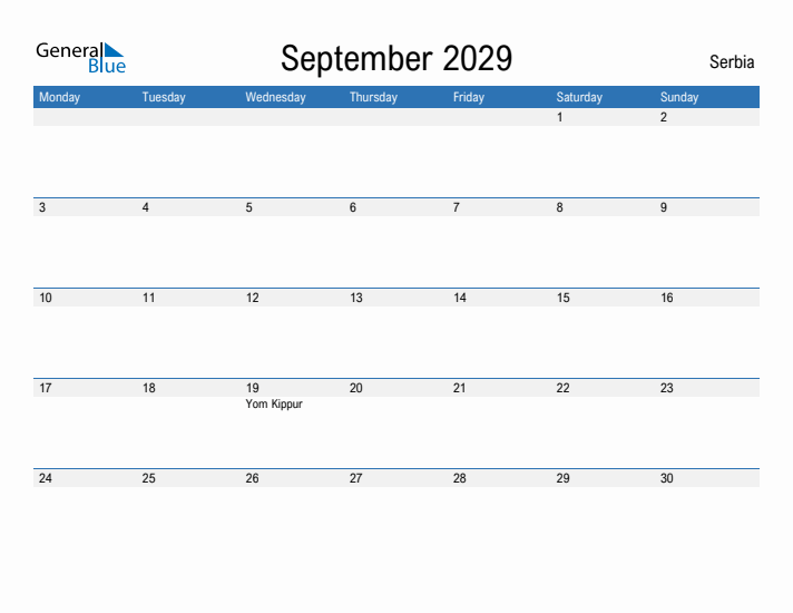 Fillable September 2029 Calendar