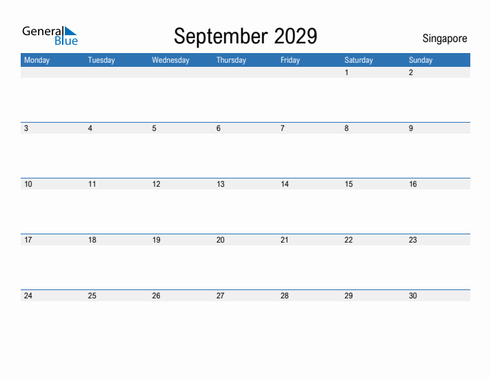 Fillable September 2029 Calendar