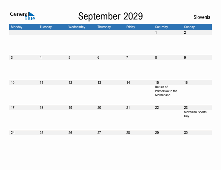 Fillable September 2029 Calendar