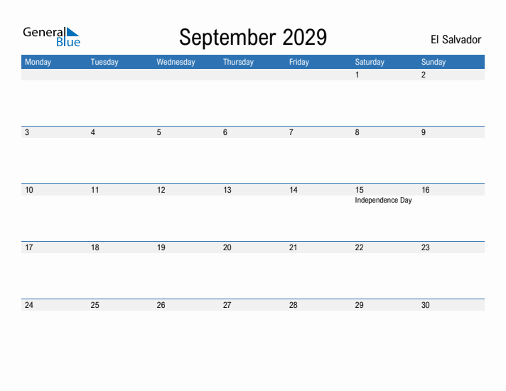 Fillable September 2029 Calendar