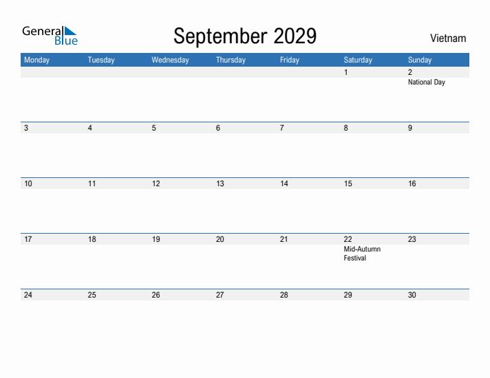 Fillable September 2029 Calendar