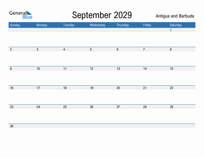 Fillable September 2029 Calendar