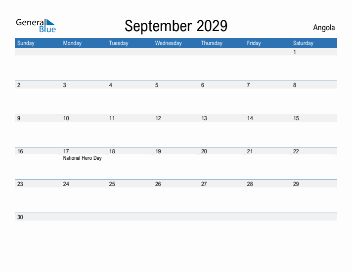 Fillable September 2029 Calendar