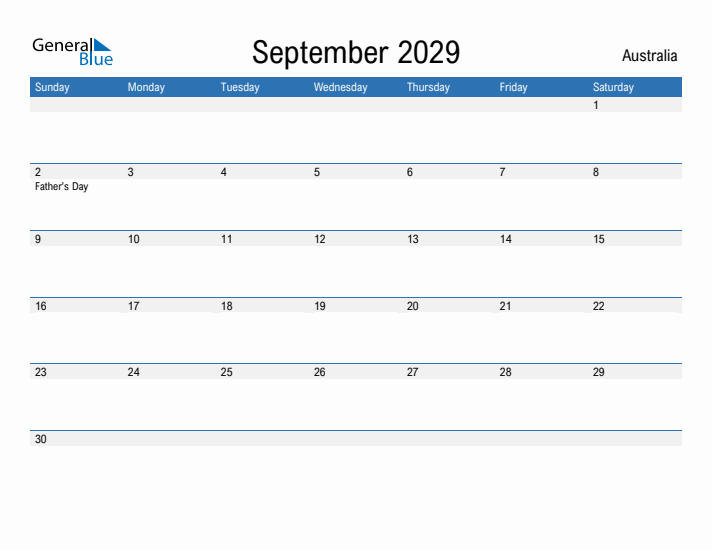 Fillable September 2029 Calendar