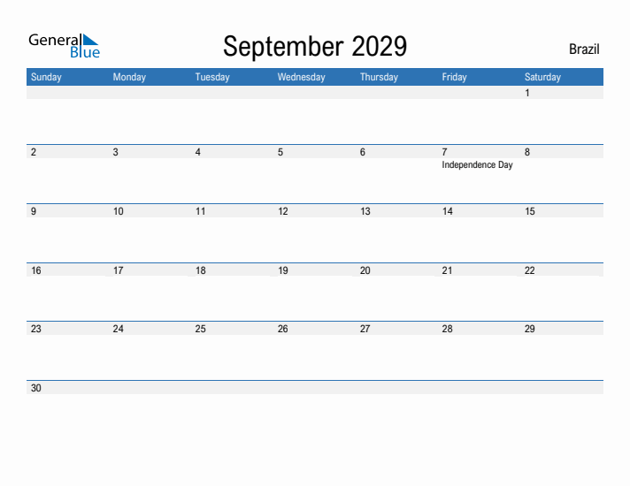 Fillable September 2029 Calendar