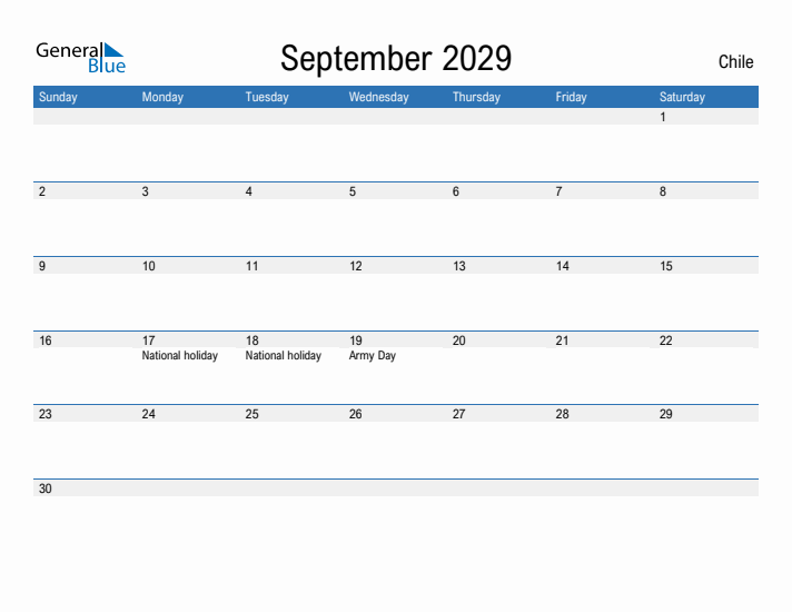 Fillable September 2029 Calendar