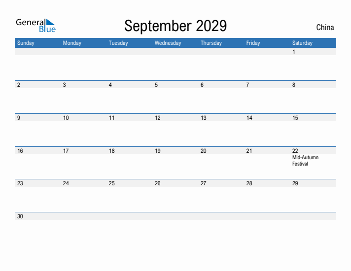 Fillable September 2029 Calendar