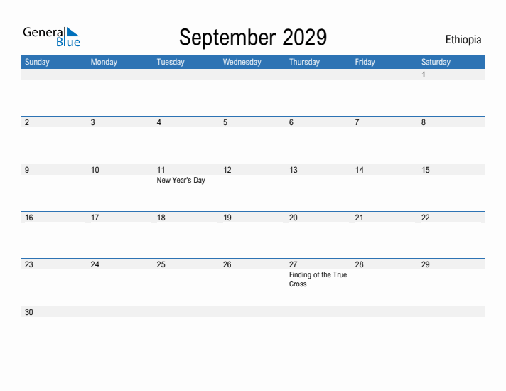 Fillable September 2029 Calendar